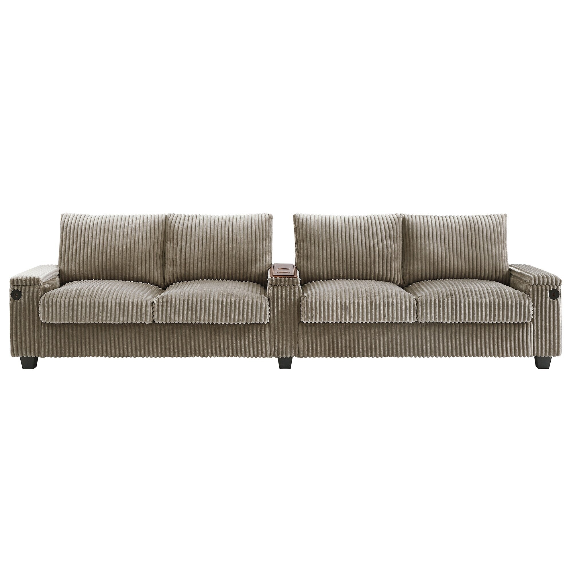 133 Corduroy 4-Seater Sofa with USB Ports, Flip-Top Cup Holders, and Hidden Storage