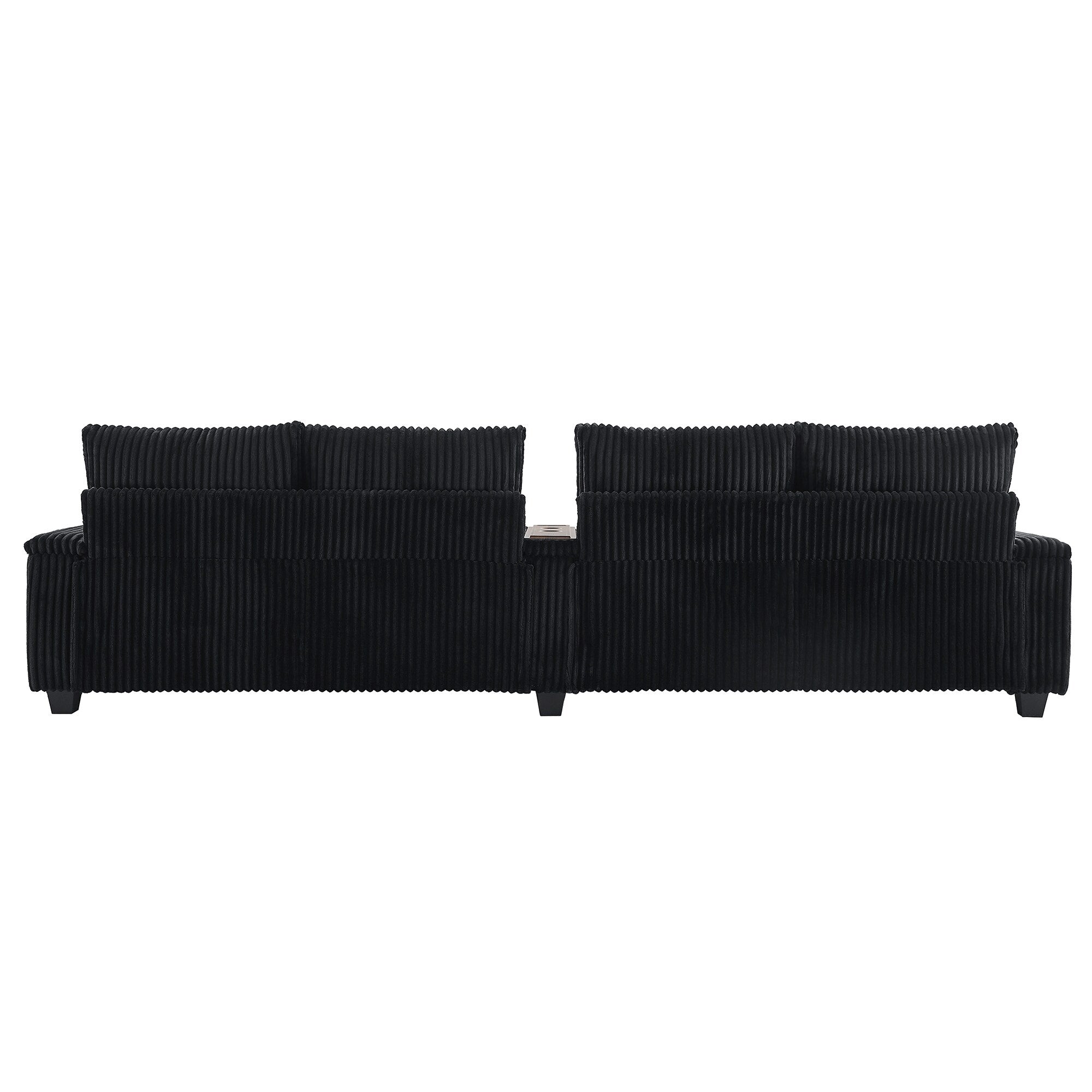 133 Corduroy 4-Seater Sofa with USB Ports, Flip-Top Cup Holders, and Hidden Storage