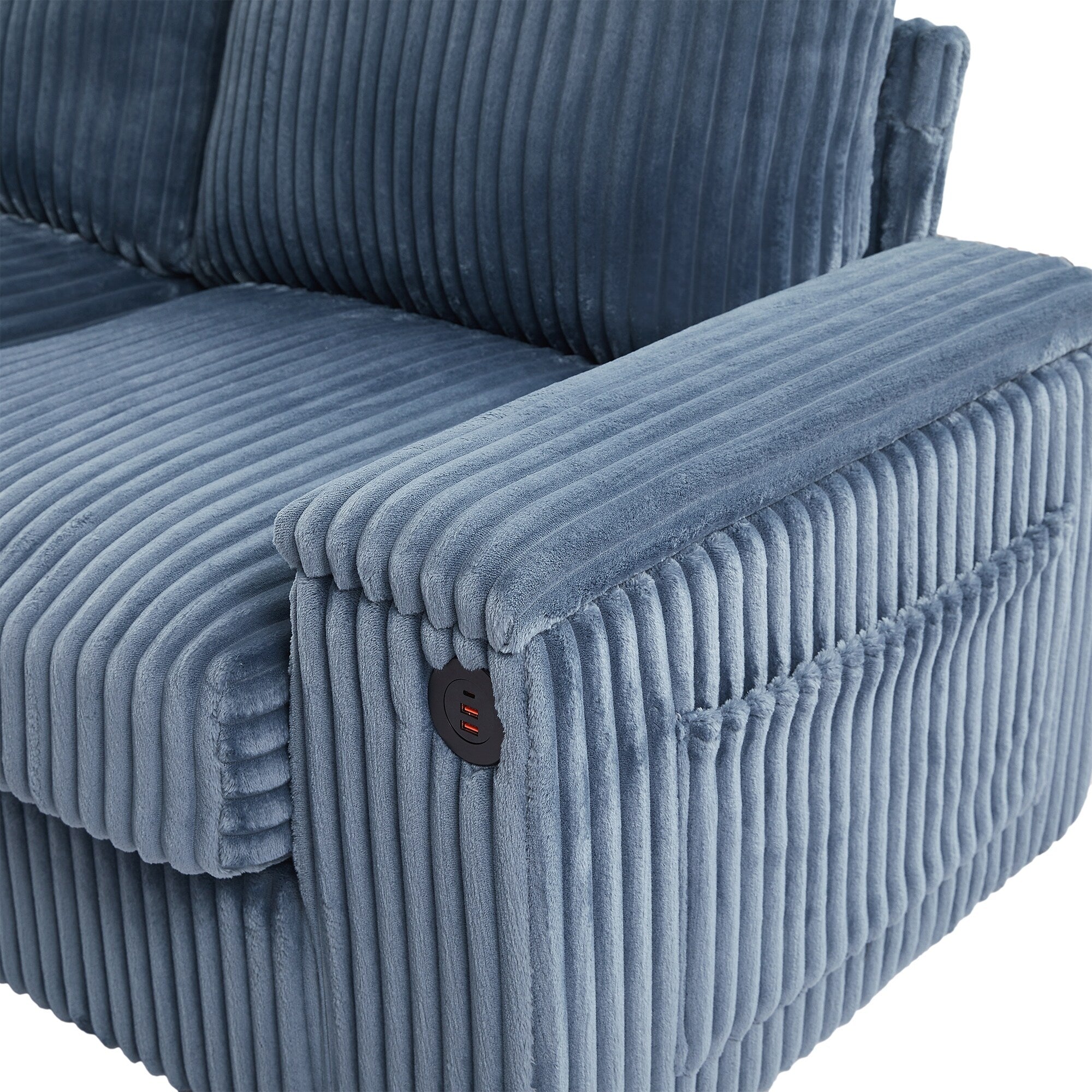 133 Corduroy 4-Seater Sofa with USB Ports, Flip-Top Cup Holders, and Hidden Storage
