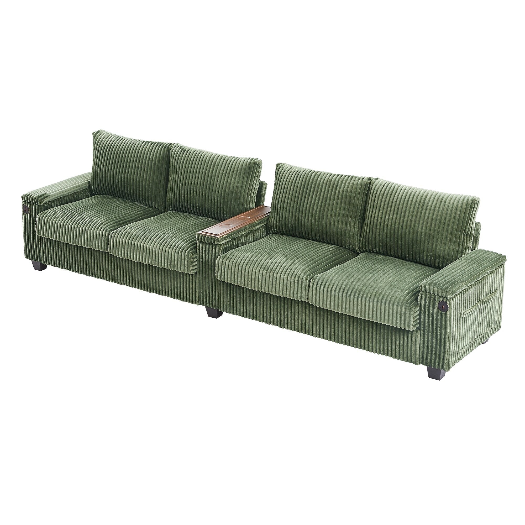 133 Corduroy 4-Seater Sofa with USB Ports, Flip-Top Cup Holders, and Hidden Storage