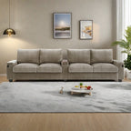 133 Corduroy 4-Seater Sofa with USB Ports, Flip-Top Cup Holders, and Hidden Storage