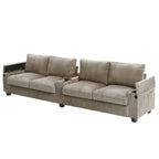 133 Corduroy 4-Seater Sofa with USB Ports, Flip-Top Cup Holders, and Hidden Storage