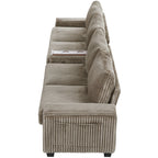 133 Corduroy 4-Seater Sofa with USB Ports, Flip-Top Cup Holders, and Hidden Storage