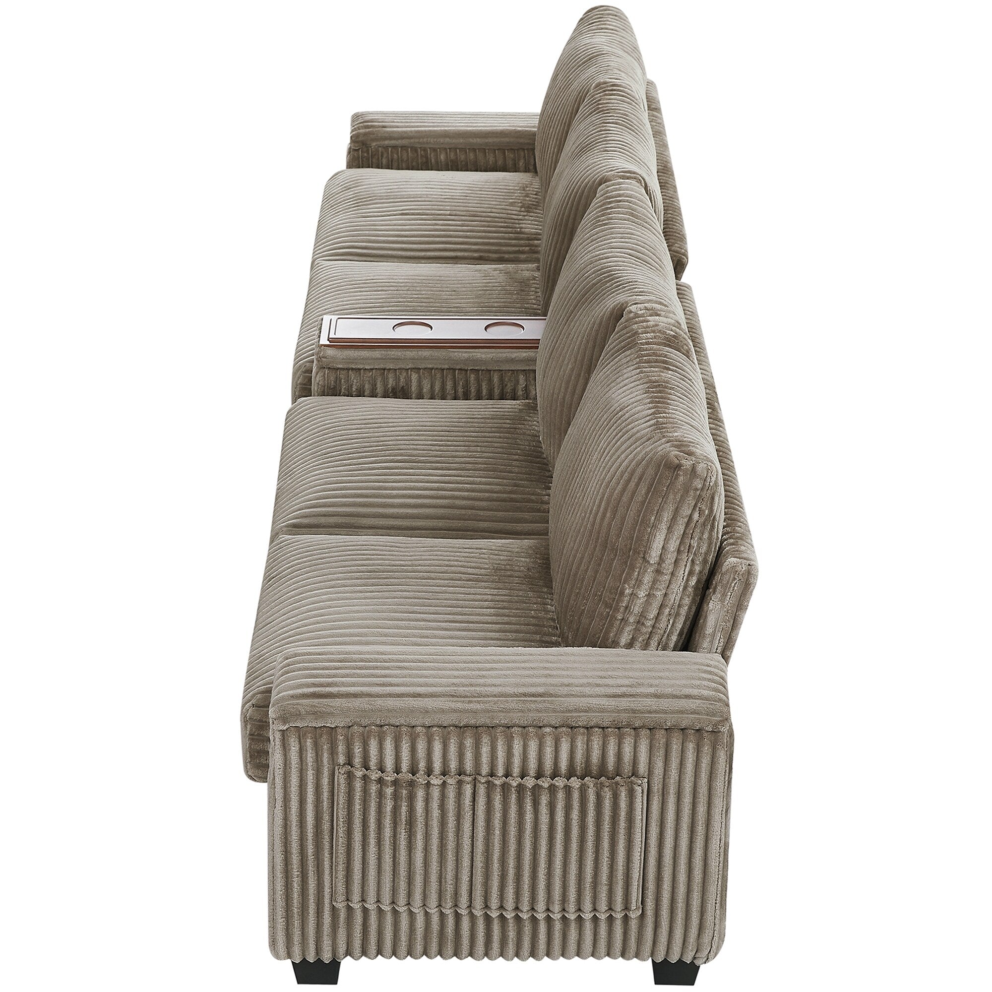 133 Corduroy 4-Seater Sofa with USB Ports, Flip-Top Cup Holders, and Hidden Storage