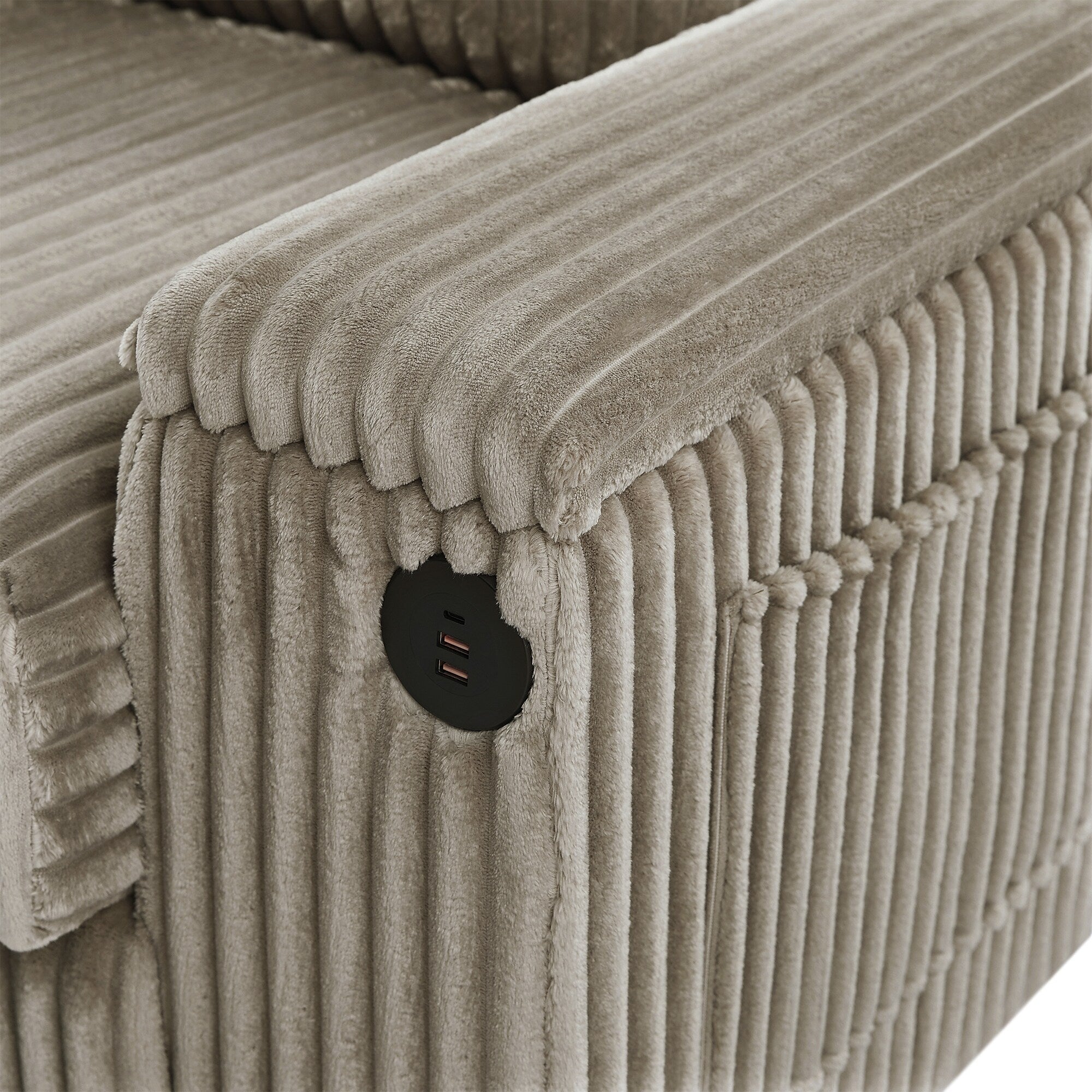 133 Corduroy 4-Seater Sofa with USB Ports, Flip-Top Cup Holders, and Hidden Storage