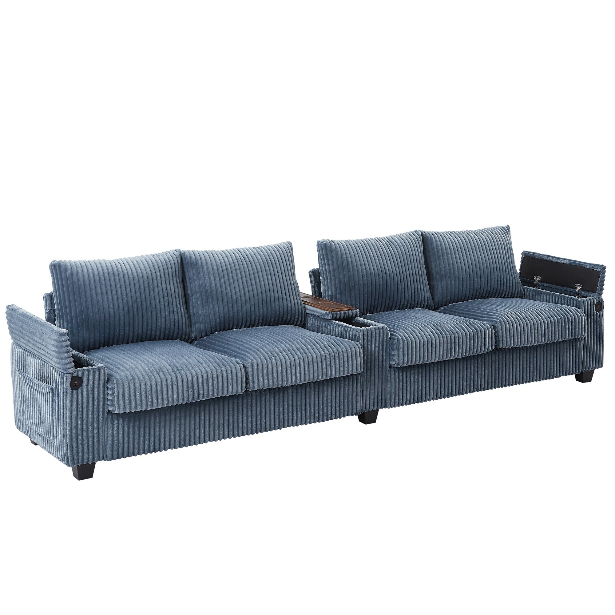 133 Corduroy 4-Seater Sofa with USB Ports, Flip-Top Cup Holders, and Hidden Storage