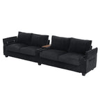133 Corduroy 4-Seater Sofa with USB Ports, Flip-Top Cup Holders, and Hidden Storage