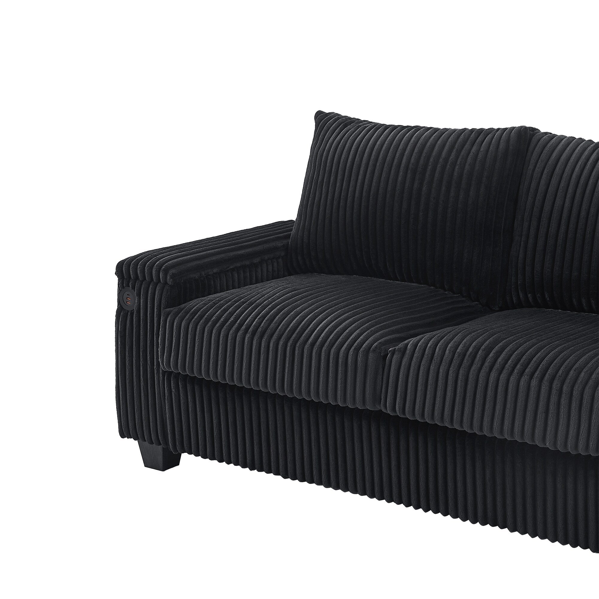 133 Corduroy 4-Seater Sofa with USB Ports, Flip-Top Cup Holders, and Hidden Storage