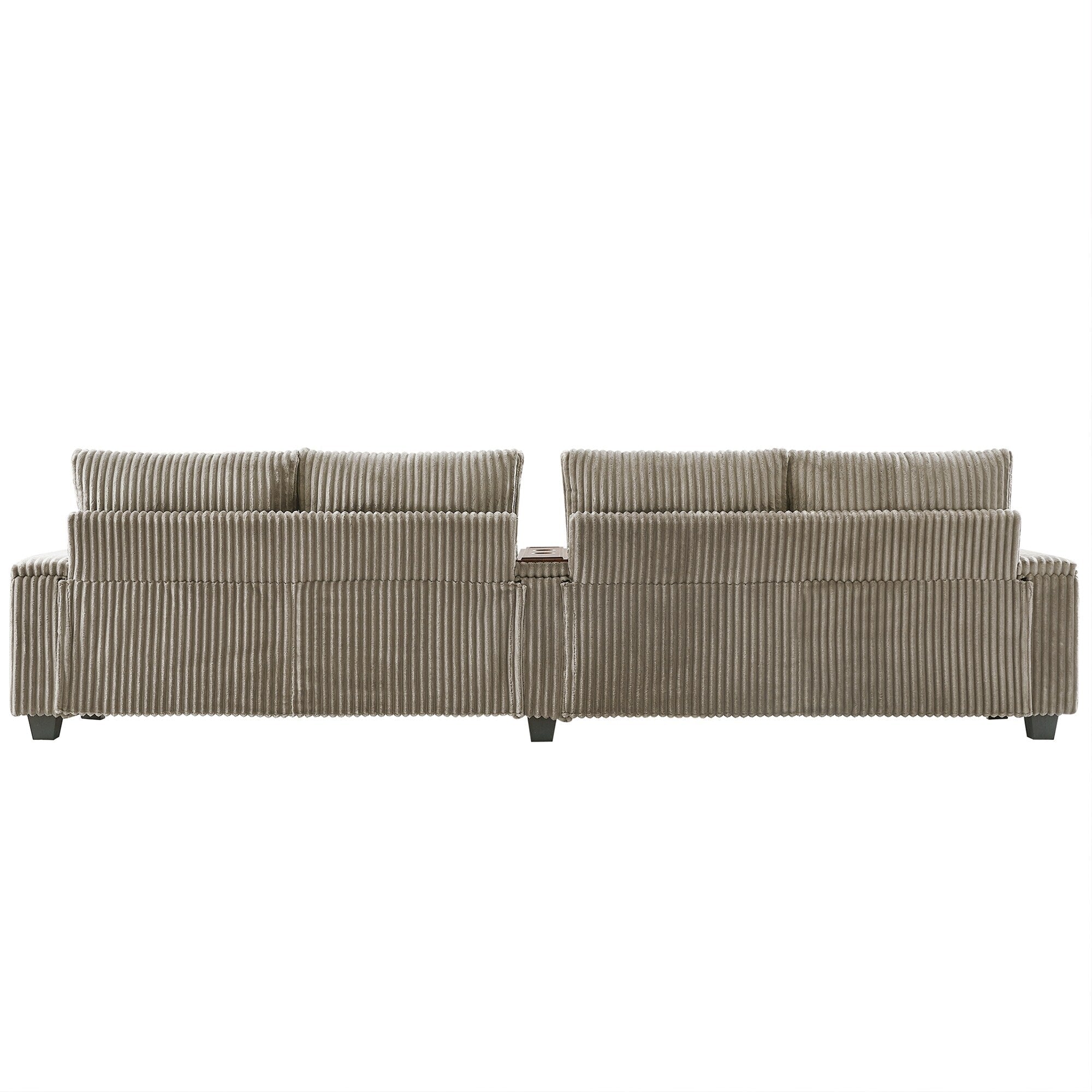 133 Corduroy 4-Seater Sofa with USB Ports, Flip-Top Cup Holders, and Hidden Storage