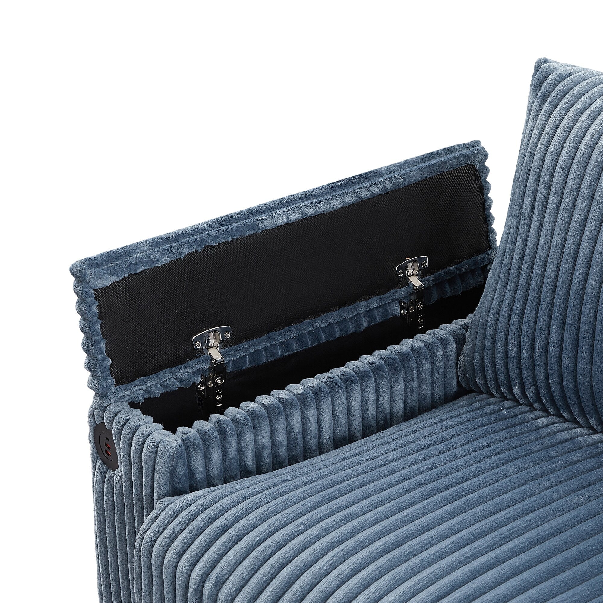 133 Corduroy 4-Seater Sofa with USB Ports, Flip-Top Cup Holders, and Hidden Storage