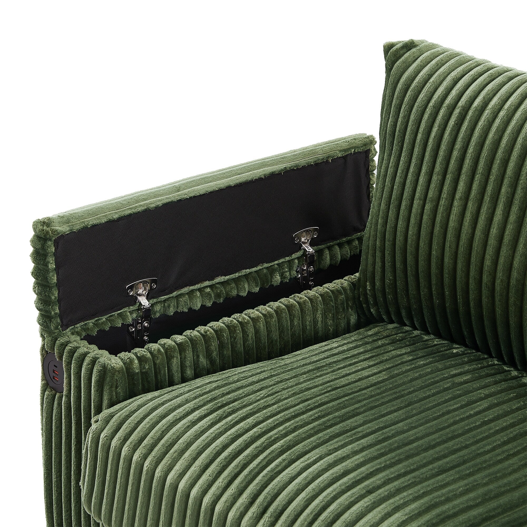 133 Corduroy 4-Seater Sofa with USB Ports, Flip-Top Cup Holders, and Hidden Storage