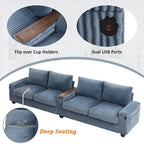 133 Corduroy 4-Seater Sofa with USB Ports, Flip-Top Cup Holders, and Hidden Storage