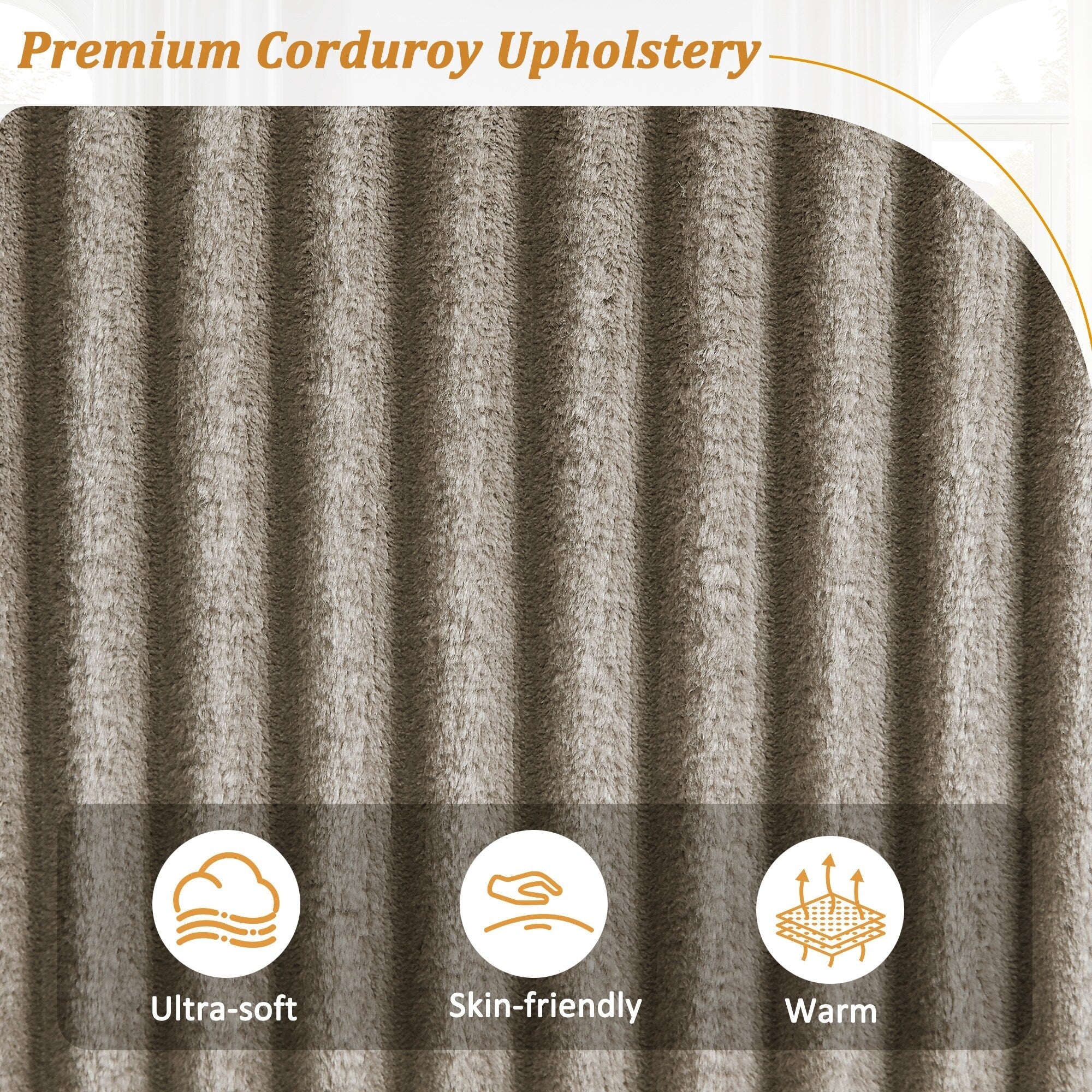 133 Corduroy 4-Seater Sofa with USB Ports, Flip-Top Cup Holders, and Hidden Storage