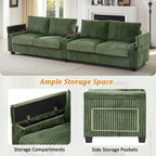 133 Corduroy 4-Seater Sofa with USB Ports, Flip-Top Cup Holders, and Hidden Storage