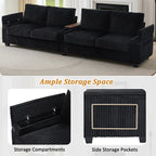 133 Corduroy 4-Seater Sofa with USB Ports, Flip-Top Cup Holders, and Hidden Storage