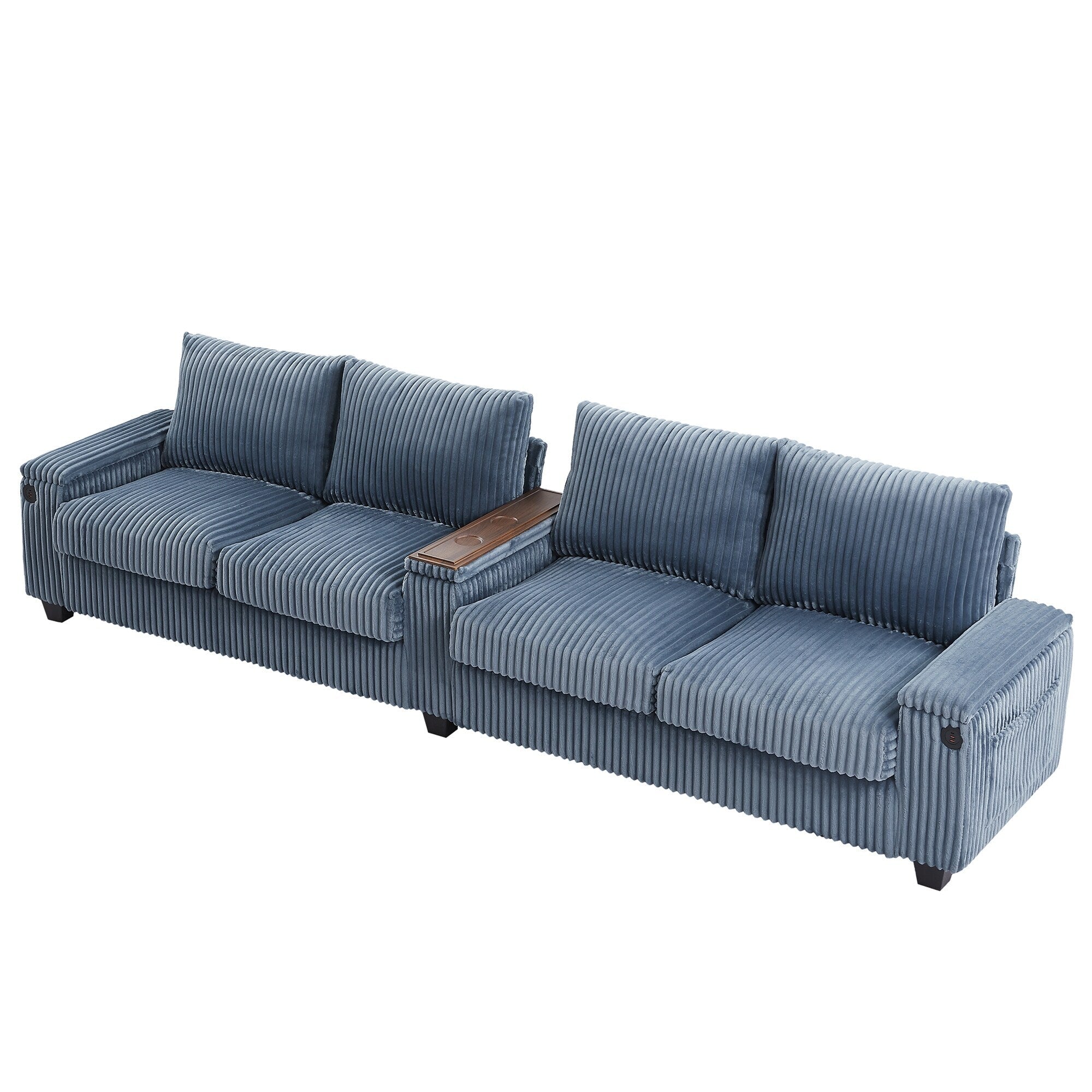 133 Corduroy 4-Seater Sofa with USB Ports, Flip-Top Cup Holders, and Hidden Storage