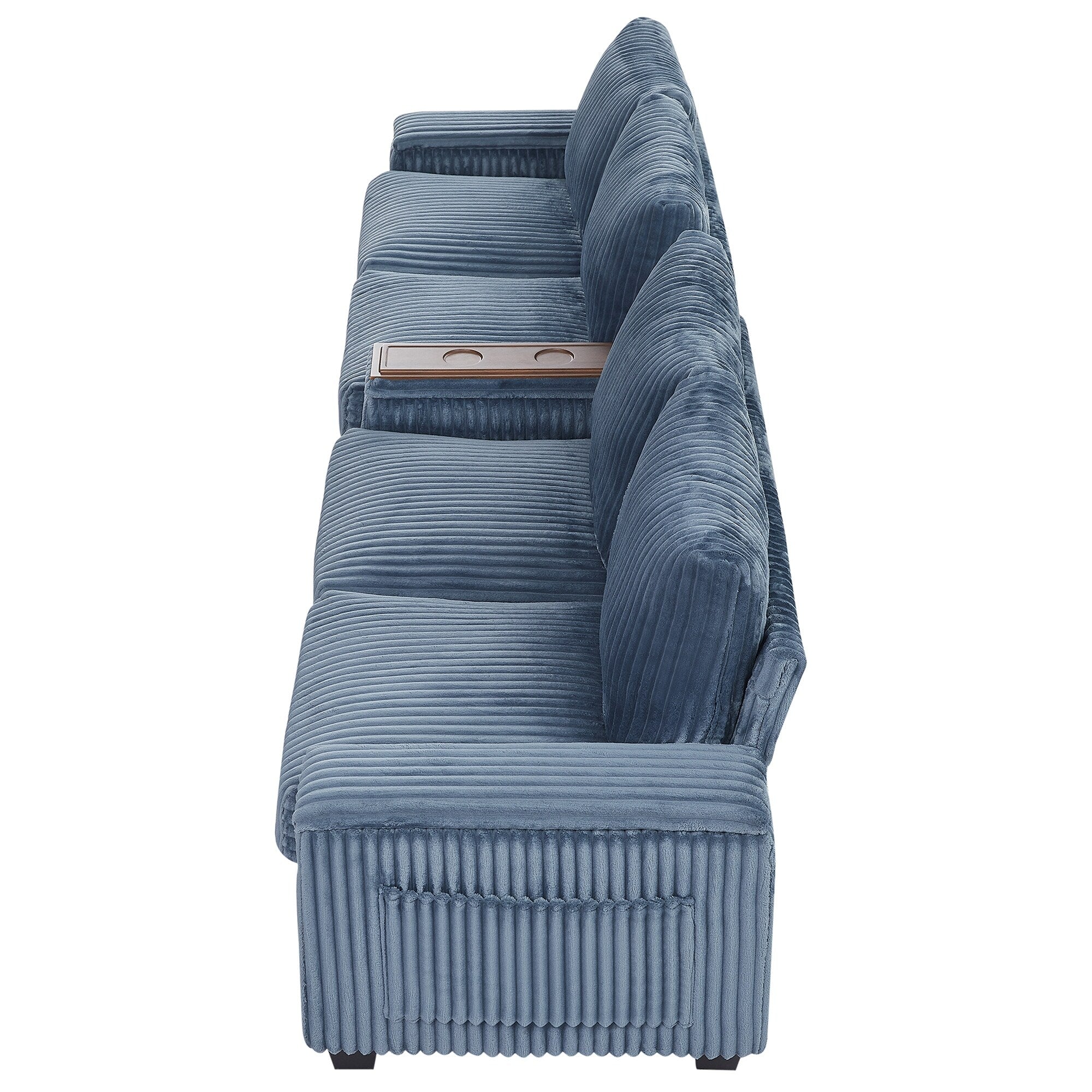 133 Corduroy 4-Seater Sofa with USB Ports, Flip-Top Cup Holders, and Hidden Storage