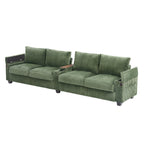 133 Corduroy 4-Seater Sofa with USB Ports, Flip-Top Cup Holders, and Hidden Storage
