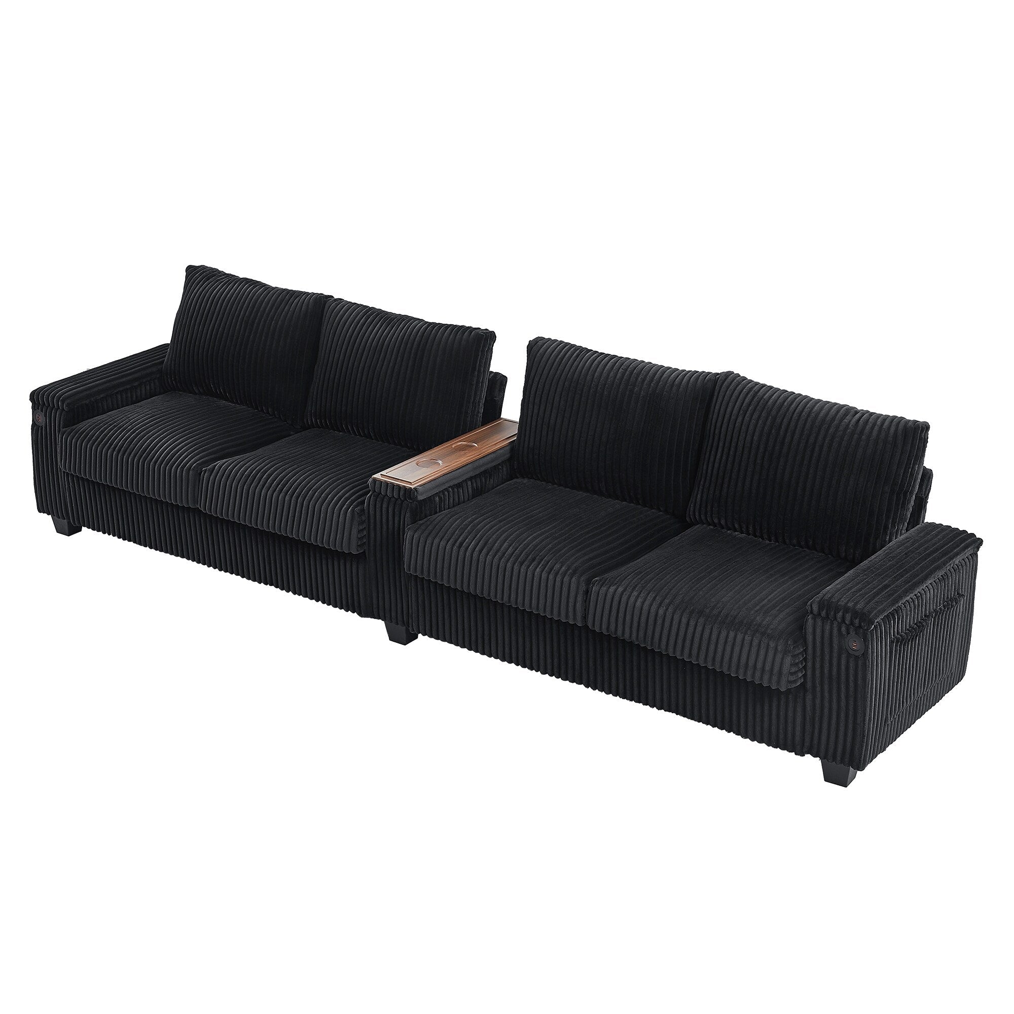 133 Corduroy 4-Seater Sofa with USB Ports, Flip-Top Cup Holders, and Hidden Storage