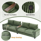 133 Corduroy 4-Seater Sofa with USB Ports, Flip-Top Cup Holders, and Hidden Storage