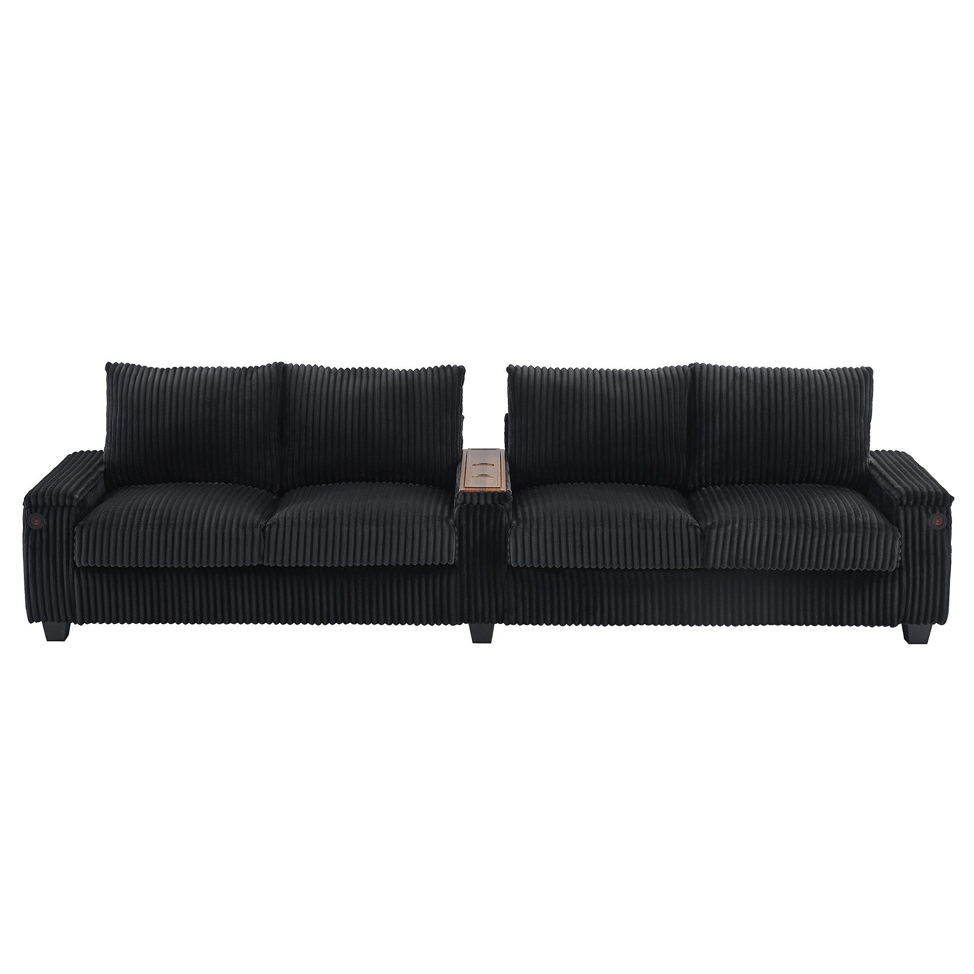 133 Corduroy 4-Seater Sofa with USB Ports, Flip-Top Cup Holders, and Hidden Storage
