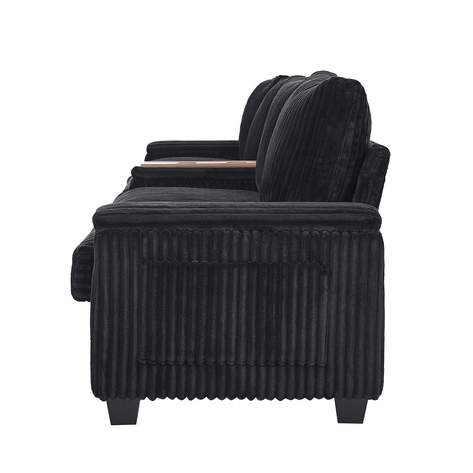 133 Corduroy 4-Seater Sofa with USB Ports, Flip-Top Cup Holders, and Hidden Storage