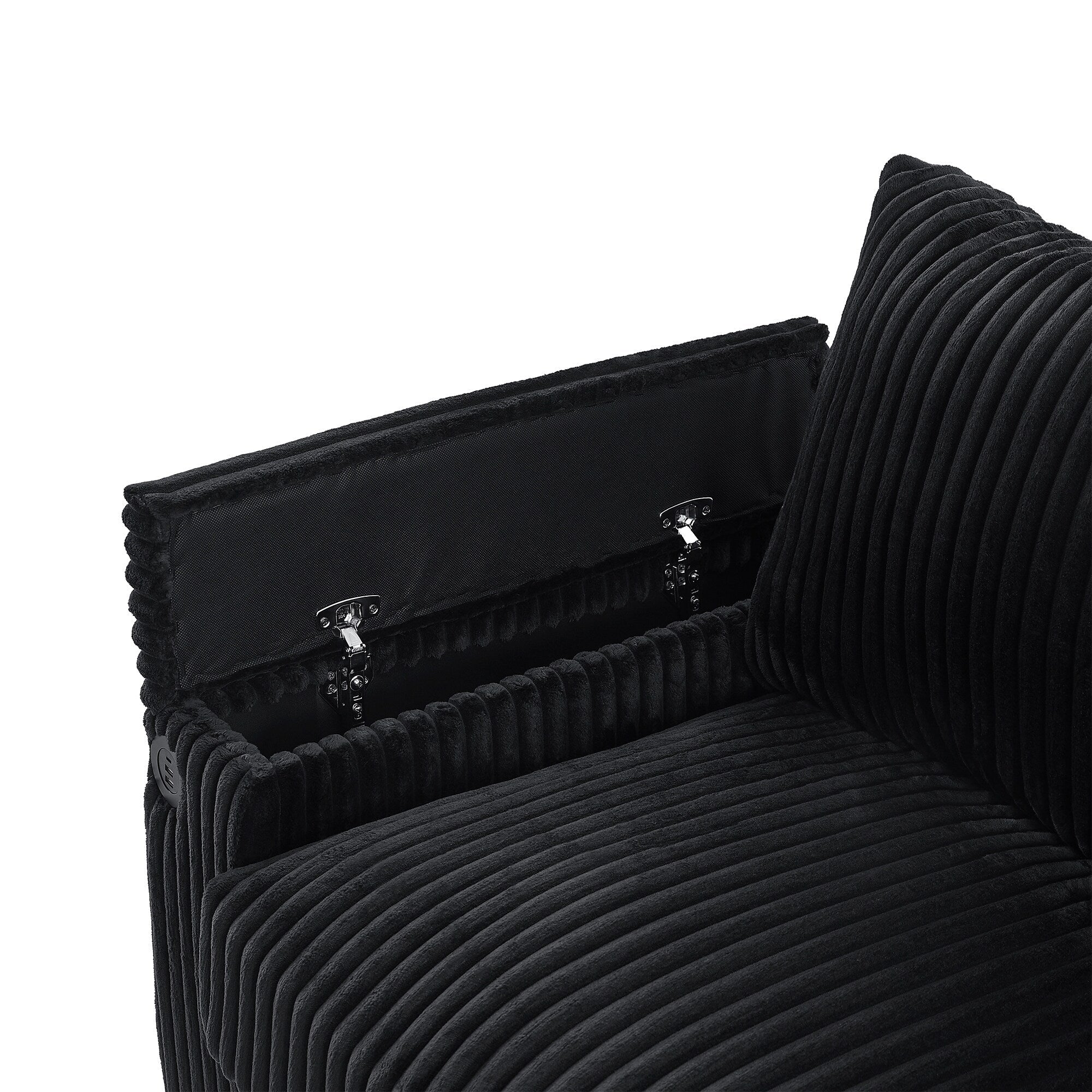 133 Corduroy 4-Seater Sofa with USB Ports, Flip-Top Cup Holders, and Hidden Storage