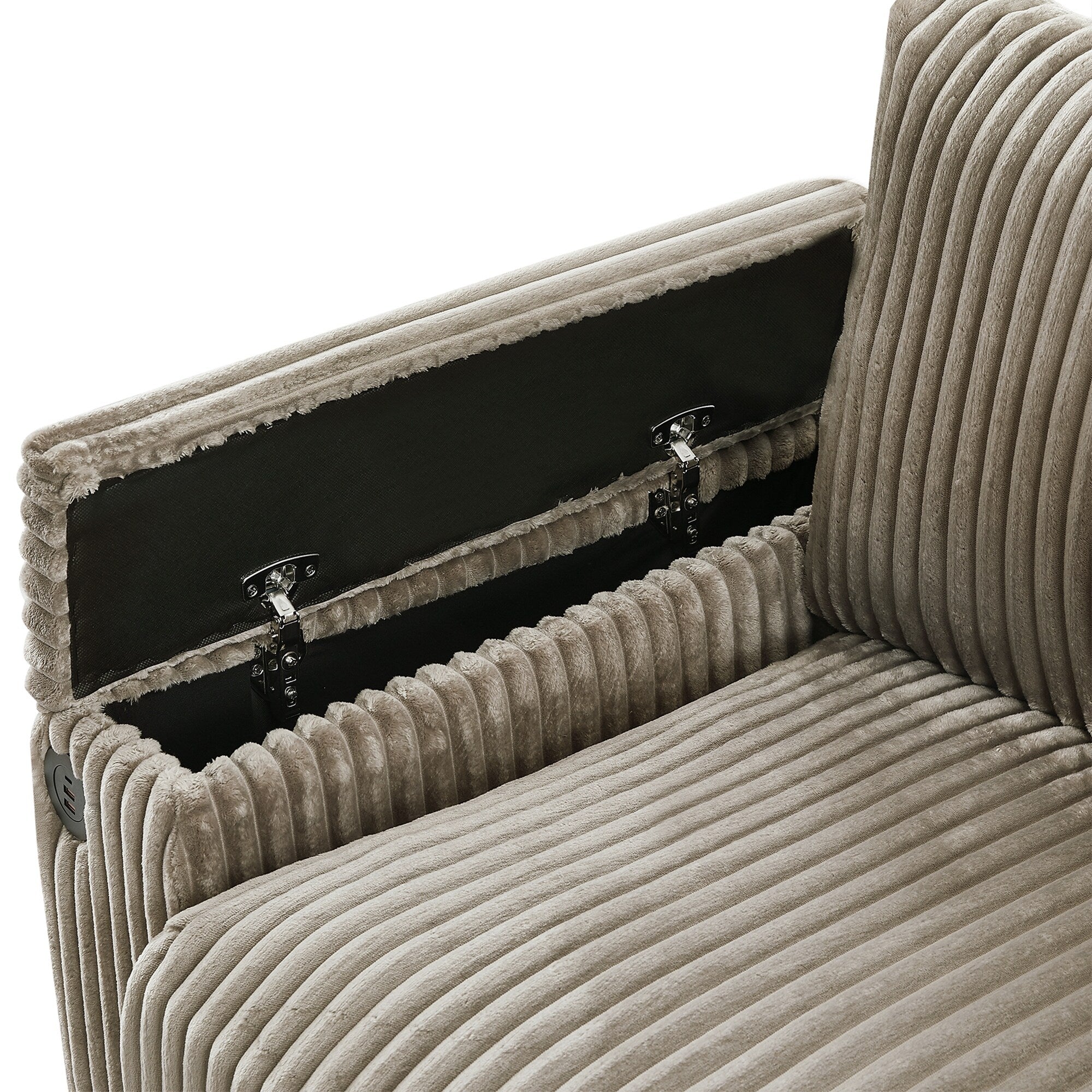 133 Corduroy 4-Seater Sofa with USB Ports, Flip-Top Cup Holders, and Hidden Storage