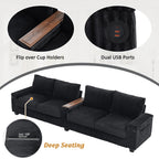 133 Corduroy 4-Seater Sofa with USB Ports, Flip-Top Cup Holders, and Hidden Storage