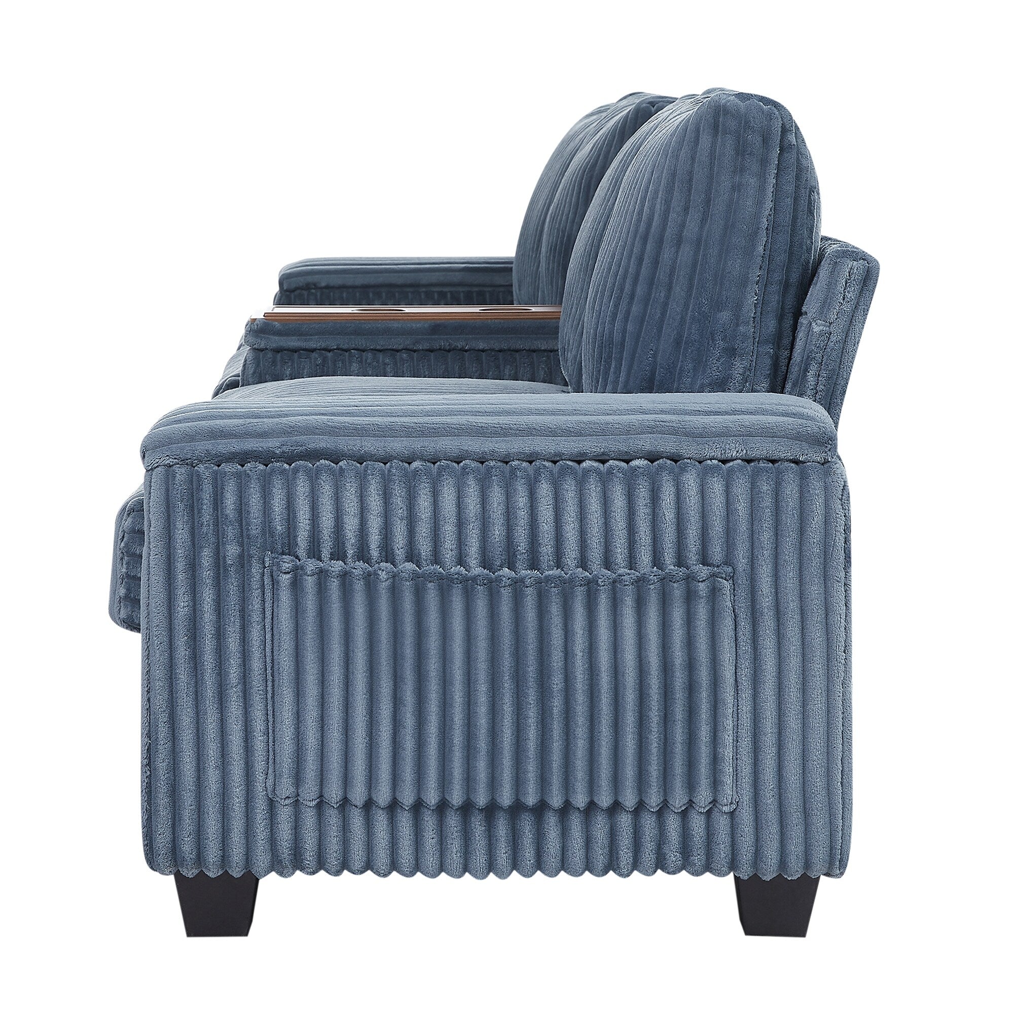 133 Corduroy 4-Seater Sofa with USB Ports, Flip-Top Cup Holders, and Hidden Storage