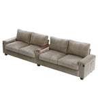 133 Corduroy 4-Seater Sofa with USB Ports, Flip-Top Cup Holders, and Hidden Storage