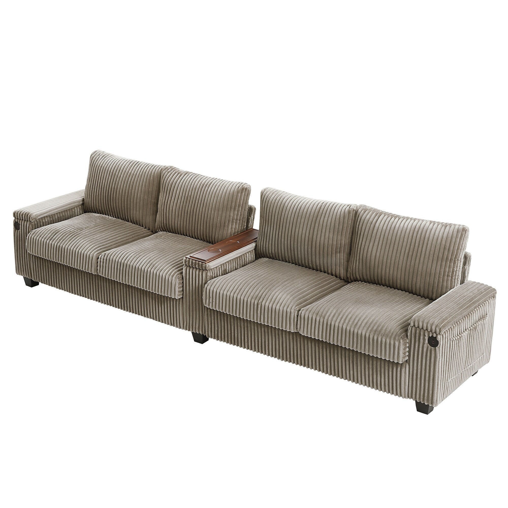 133 Corduroy 4-Seater Sofa with USB Ports, Flip-Top Cup Holders, and Hidden Storage