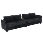133 Corduroy 4-Seater Sofa with USB Ports, Flip-Top Cup Holders, and Hidden Storage