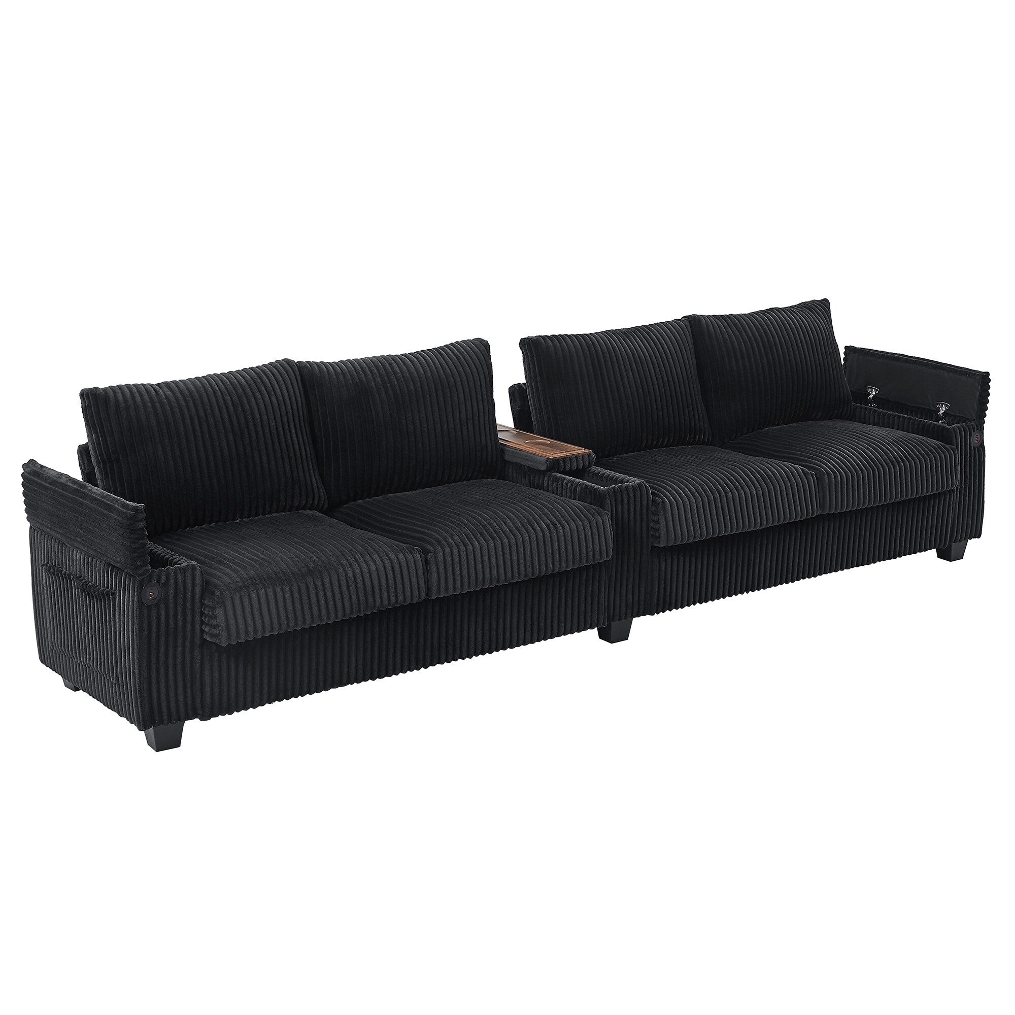 133 Corduroy 4-Seater Sofa with USB Ports, Flip-Top Cup Holders, and Hidden Storage