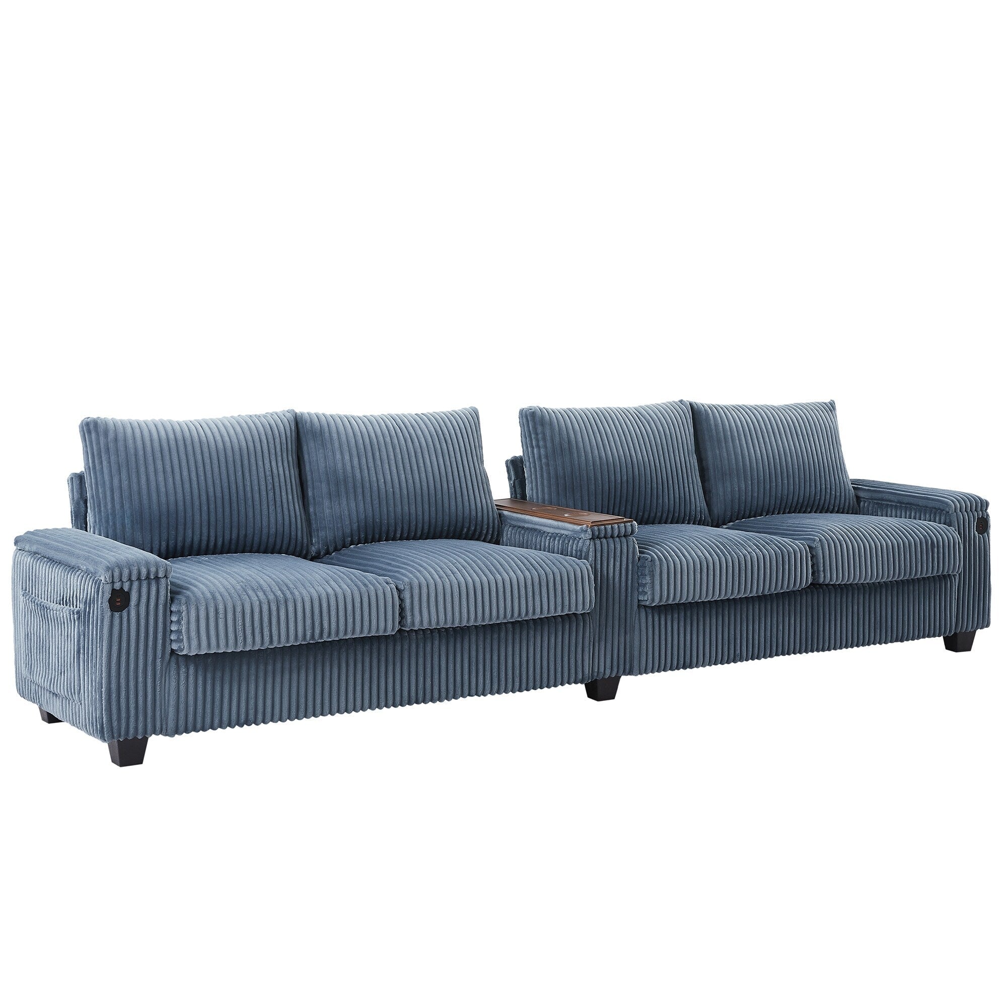 133 Corduroy 4-Seater Sofa with USB Ports, Flip-Top Cup Holders, and Hidden Storage