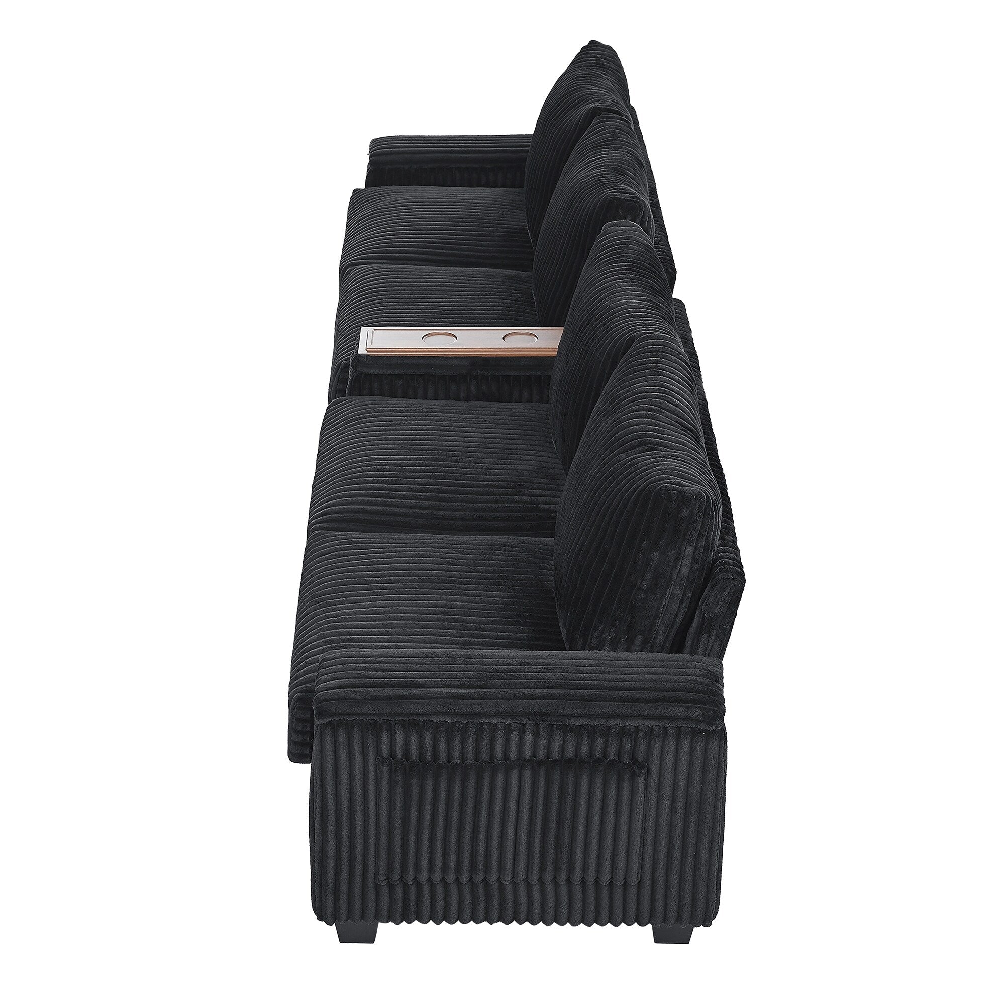 133 Corduroy 4-Seater Sofa with USB Ports, Flip-Top Cup Holders, and Hidden Storage