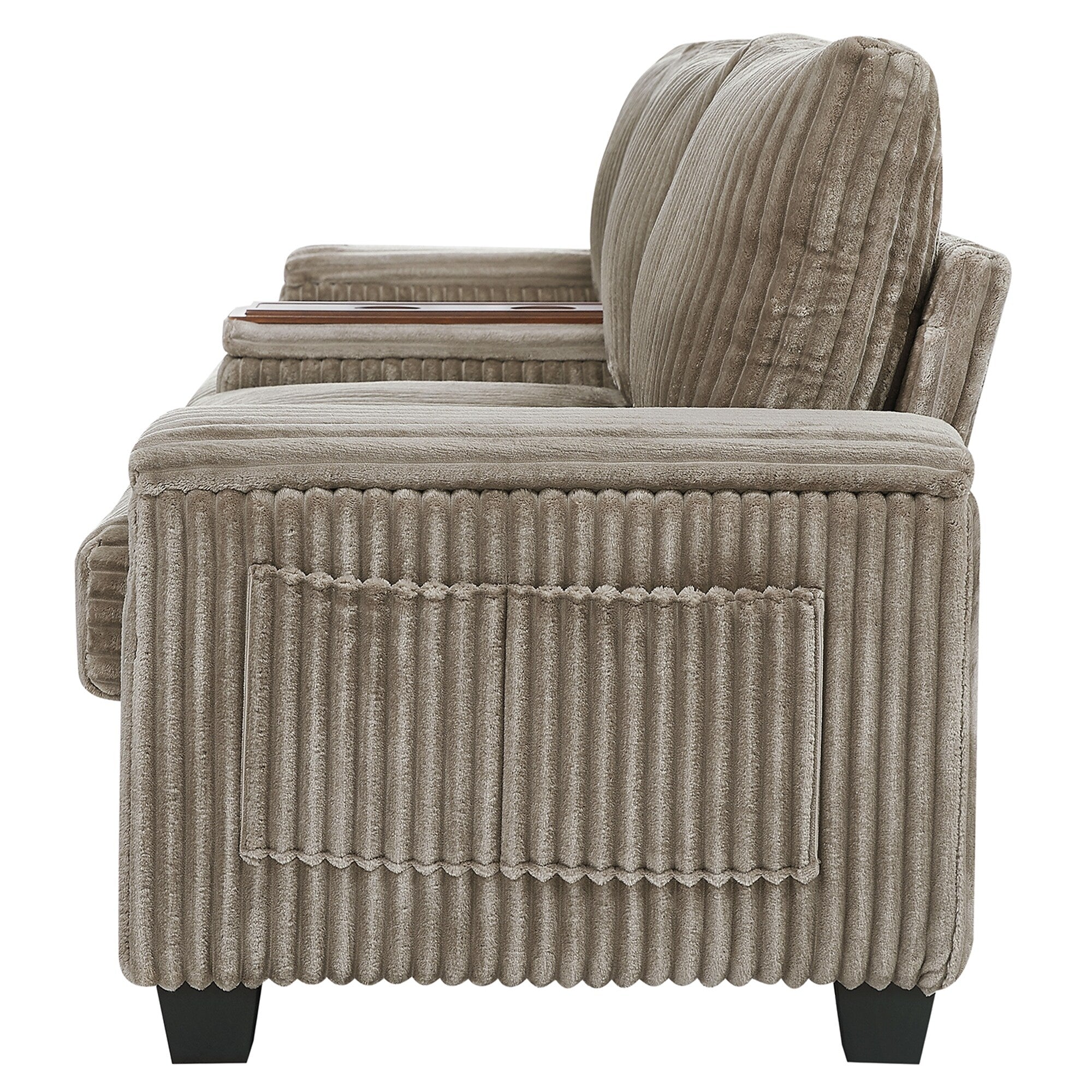 133 Corduroy 4-Seater Sofa with USB Ports, Flip-Top Cup Holders, and Hidden Storage