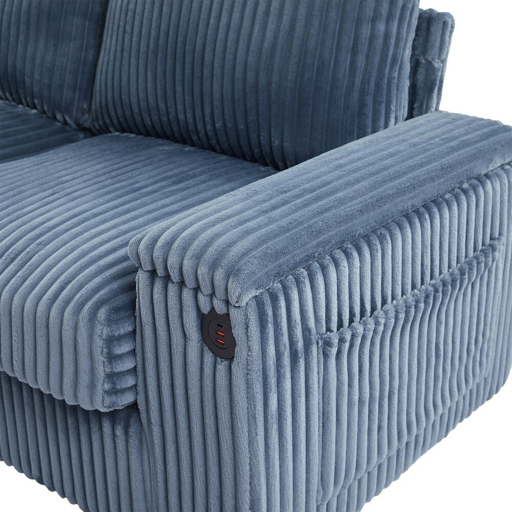133 Modern 4-seater Corduroy Sofa Couch with USB Ports and Flip-top Cup Holders
