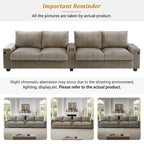 133 Modern 4-seater Corduroy Sofa Couch with USB Ports and Flip-top Cup Holders
