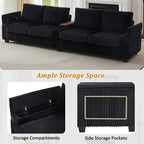 133 Modern 4-seater Corduroy Sofa Couch with USB Ports and Flip-top Cup Holders