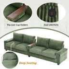 133 Modern 4-seater Corduroy Sofa Couch with USB Ports and Flip-top Cup Holders