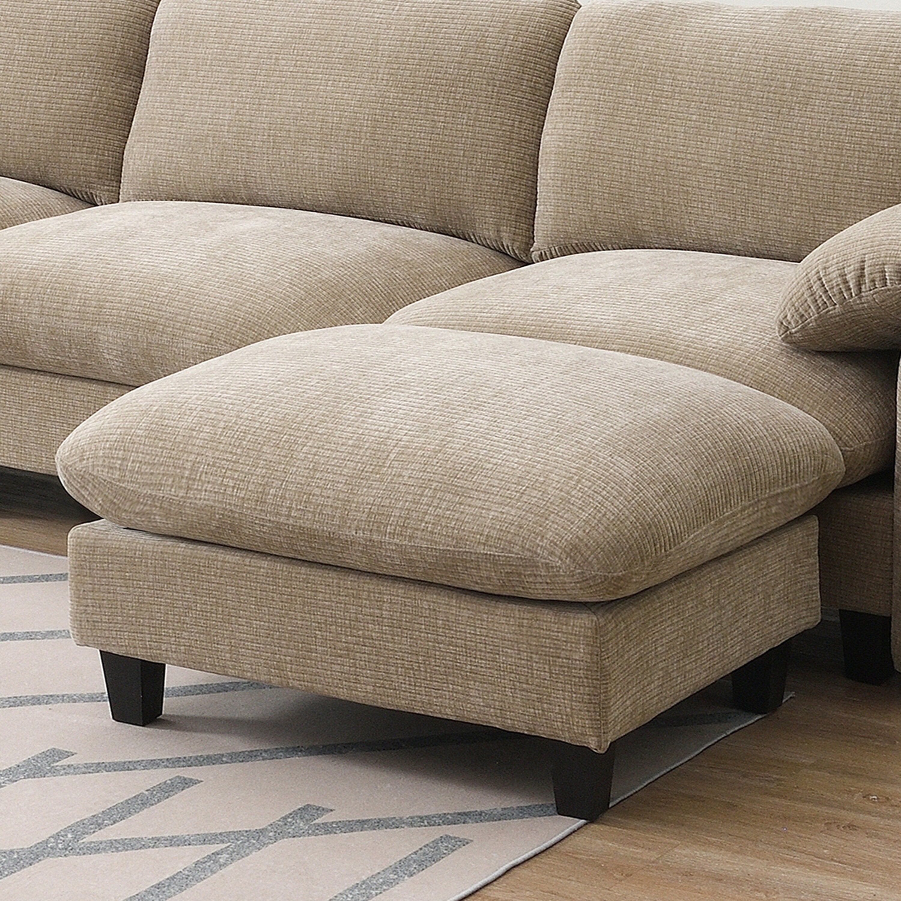 140-Inch Chenille Sectional Sofa with USB and Type-C Charging Ports, Phone Holders, Side Storage Pockets, Movement Ottomans