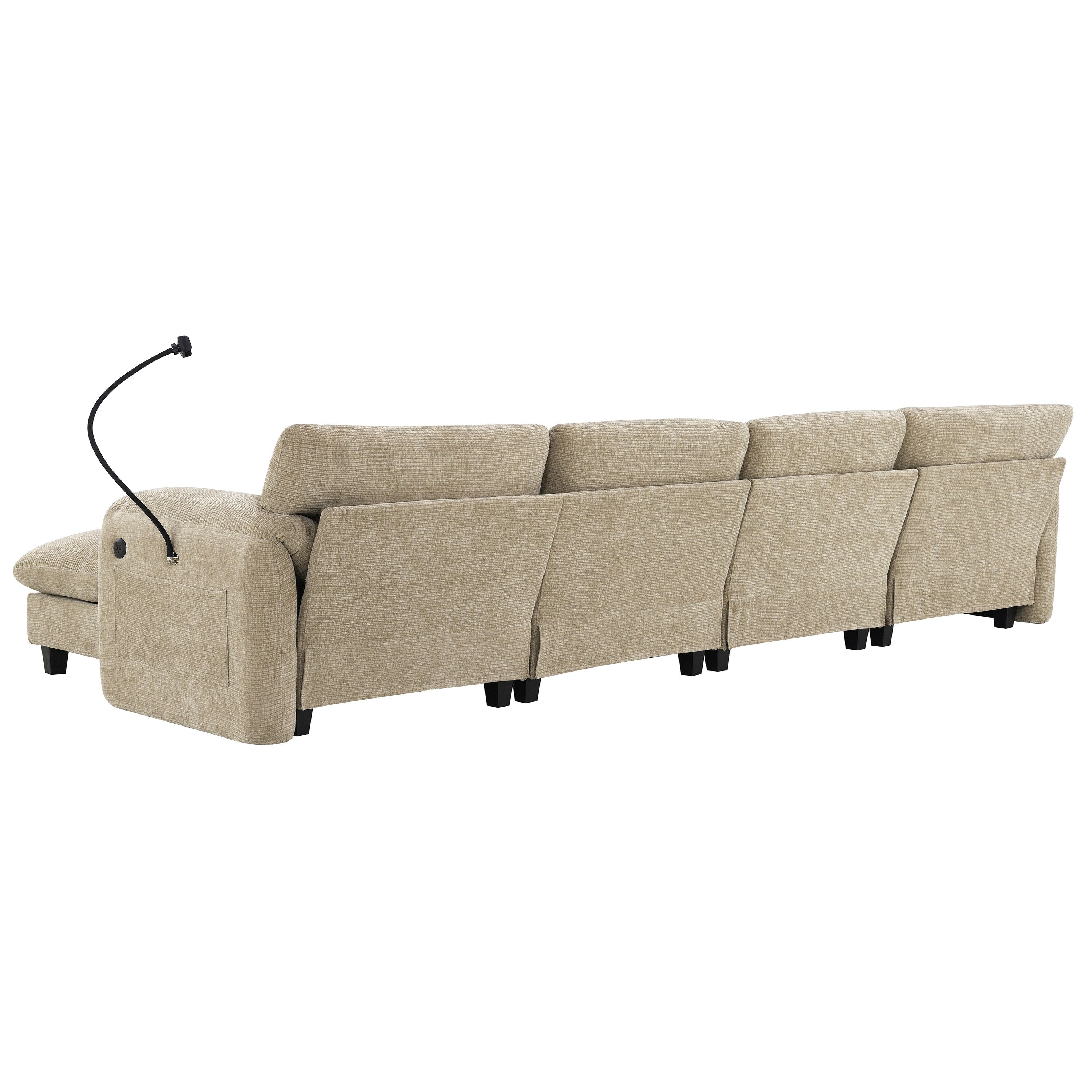 140-Inch Chenille Sectional Sofa with USB and Type-C Charging Ports, Phone Holders, Side Storage Pockets, Movement Ottomans