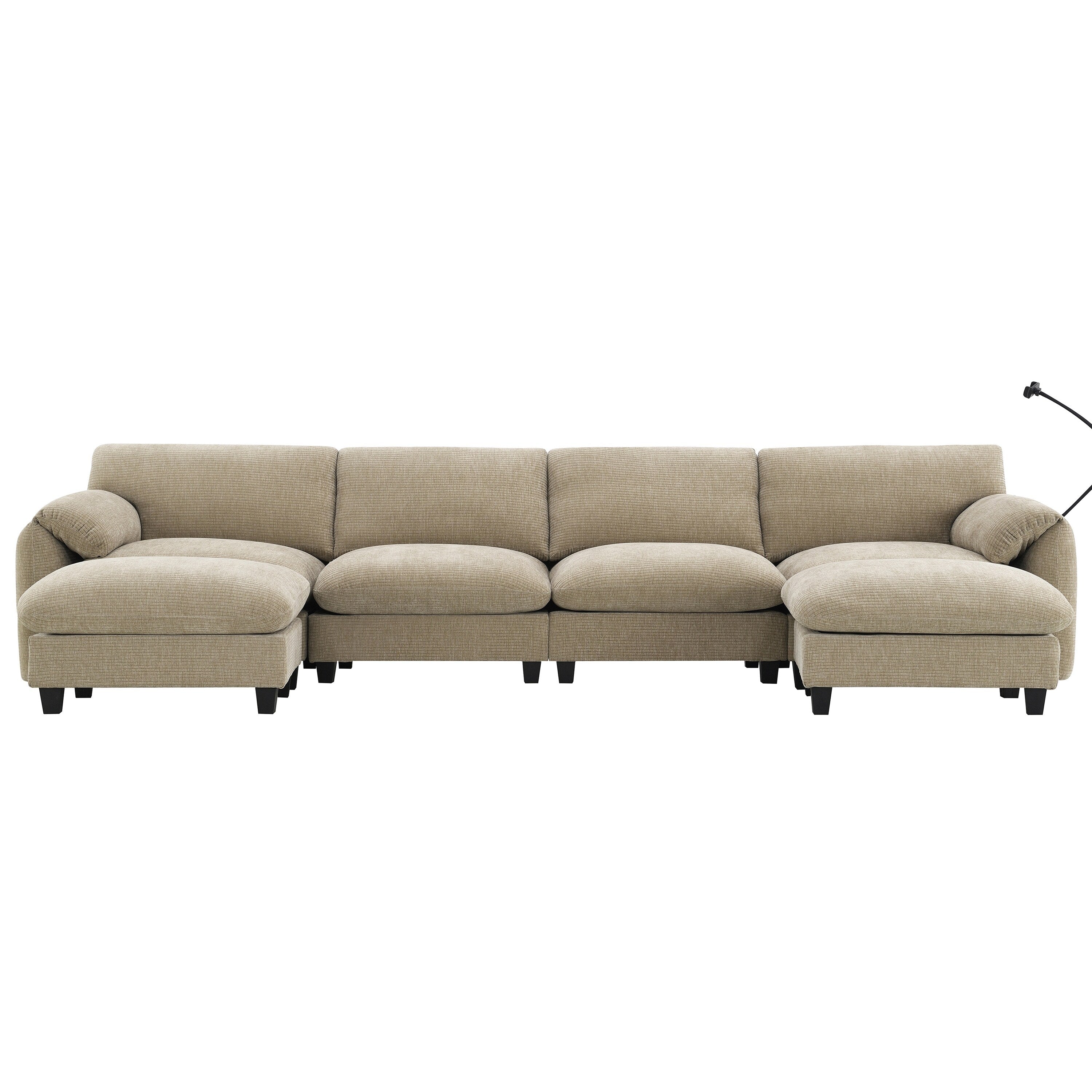 140-Inch Chenille Sectional Sofa with USB and Type-C Charging Ports, Phone Holders, Side Storage Pockets, Movement Ottomans