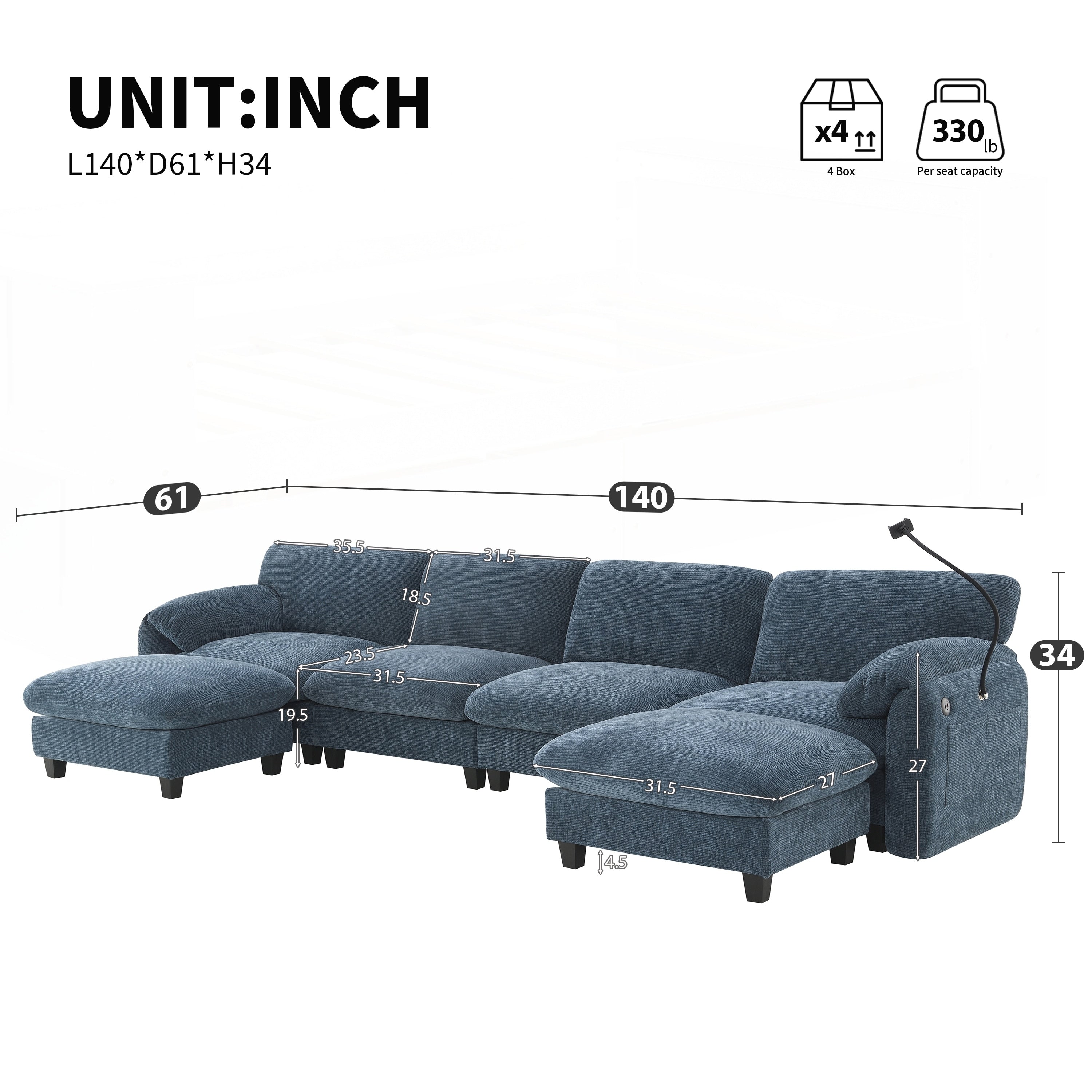 140 Inch Modular Sectional Sofa