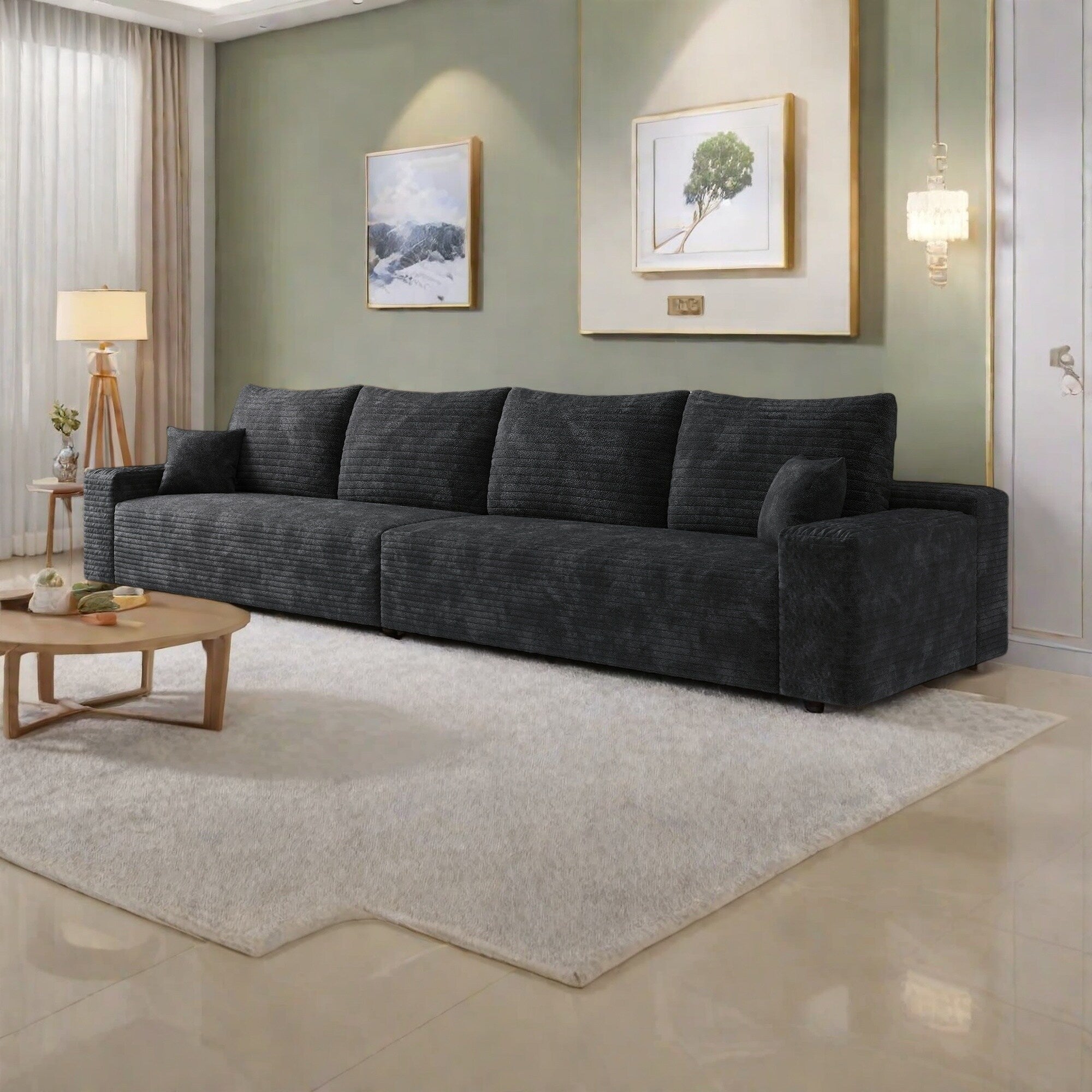 140Foam 5-Seater Sofa - Plush Corduroy Cloud Couch with Recliner and High-Resilience Foam