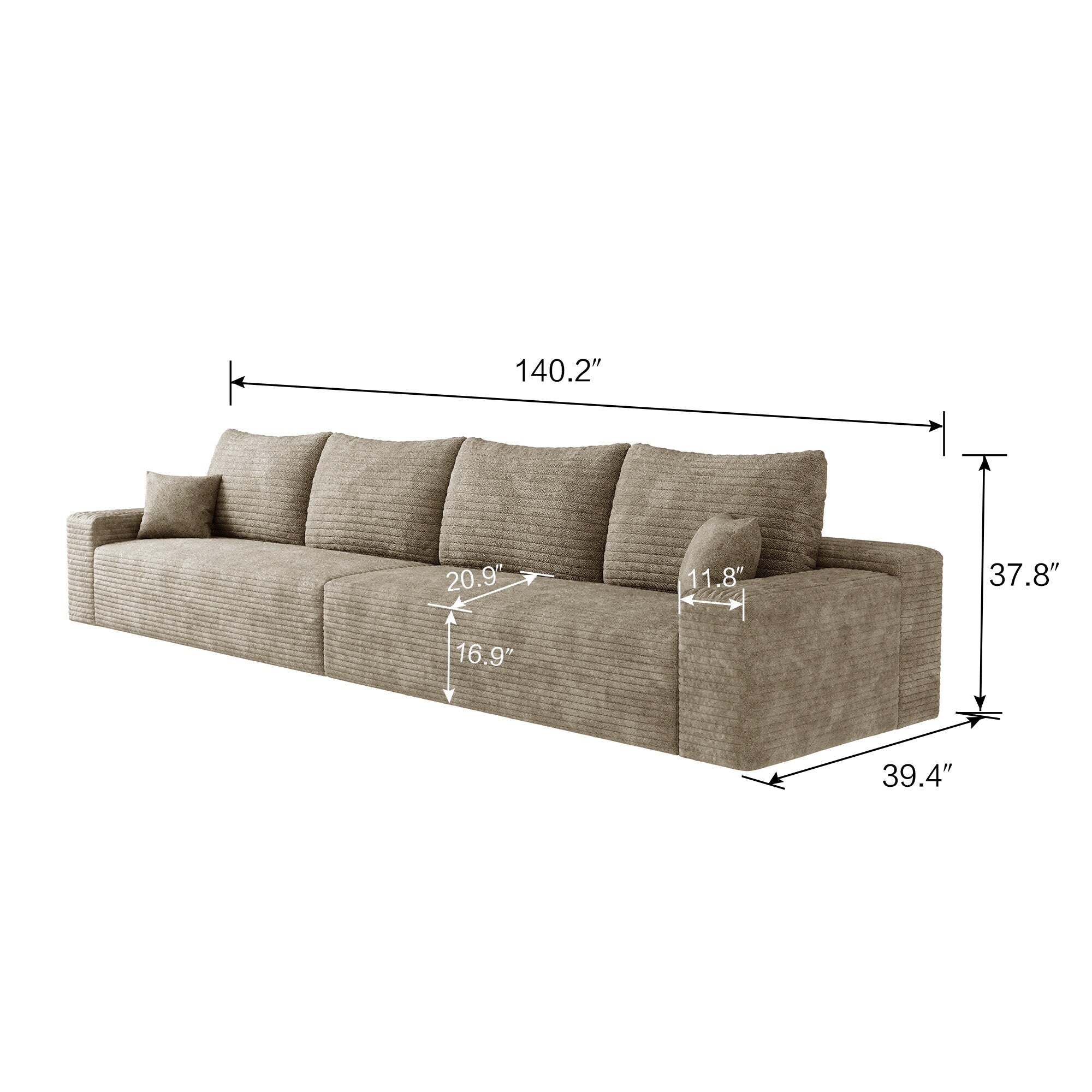 140Foam 5-Seater Sofa - Plush Corduroy Cloud Couch with Recliner and High-Resilience Foam