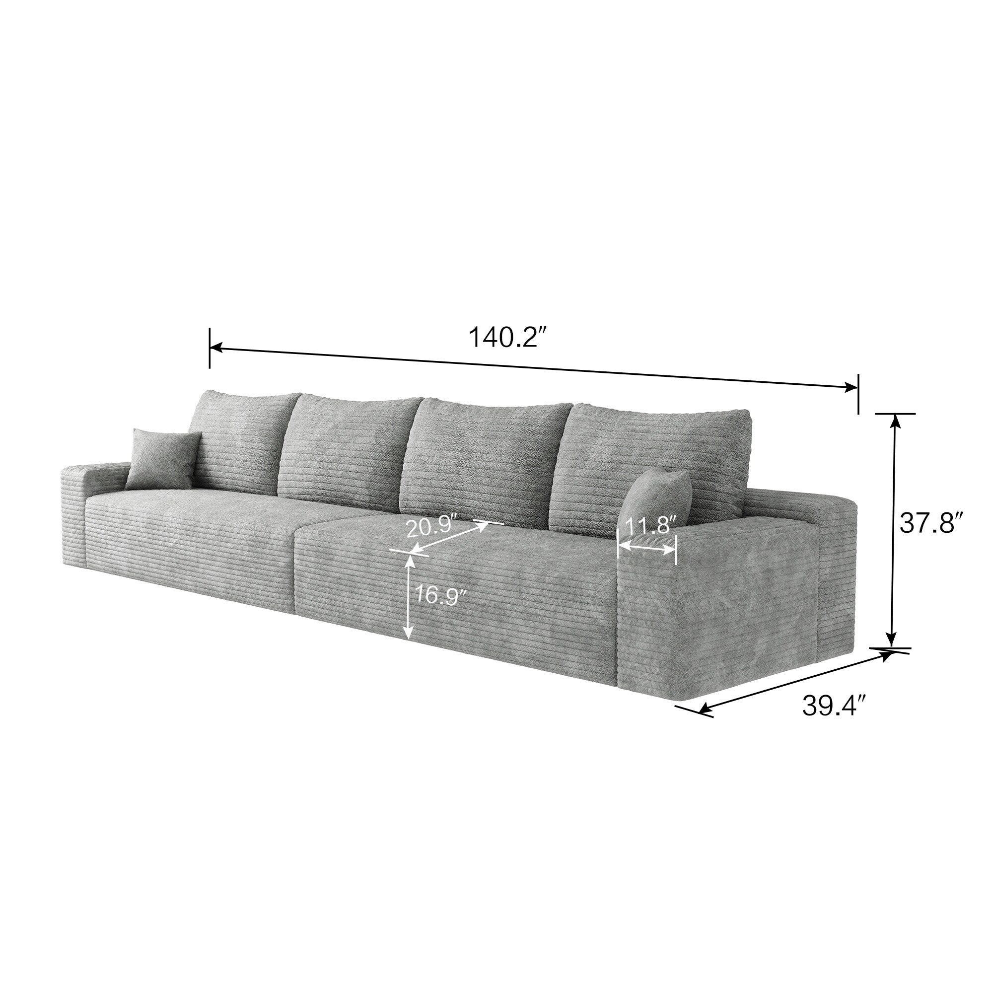 140Foam 5-Seater Sofa - Plush Corduroy Cloud Couch with Recliner and High-Resilience Foam