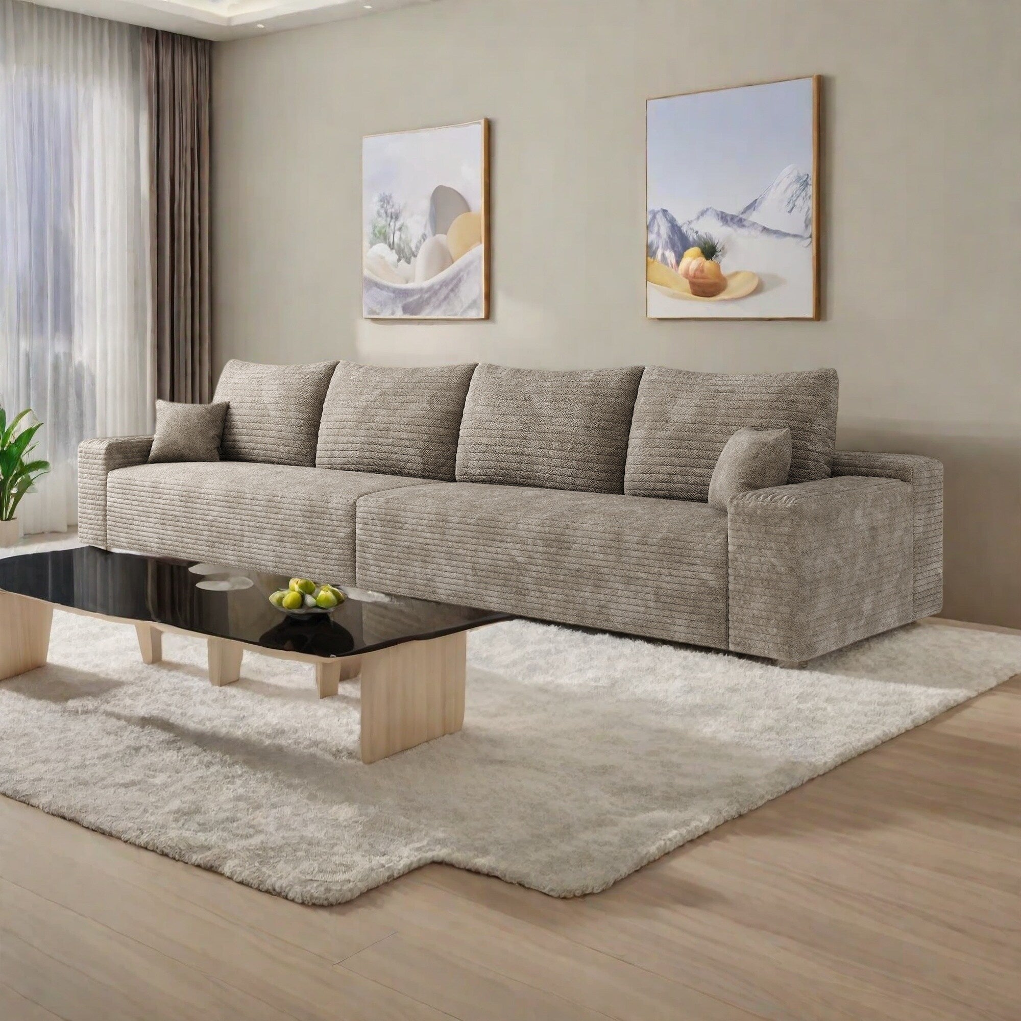 140Foam 5-Seater Sofa - Plush Corduroy Cloud Couch with Recliner and High-Resilience Foam