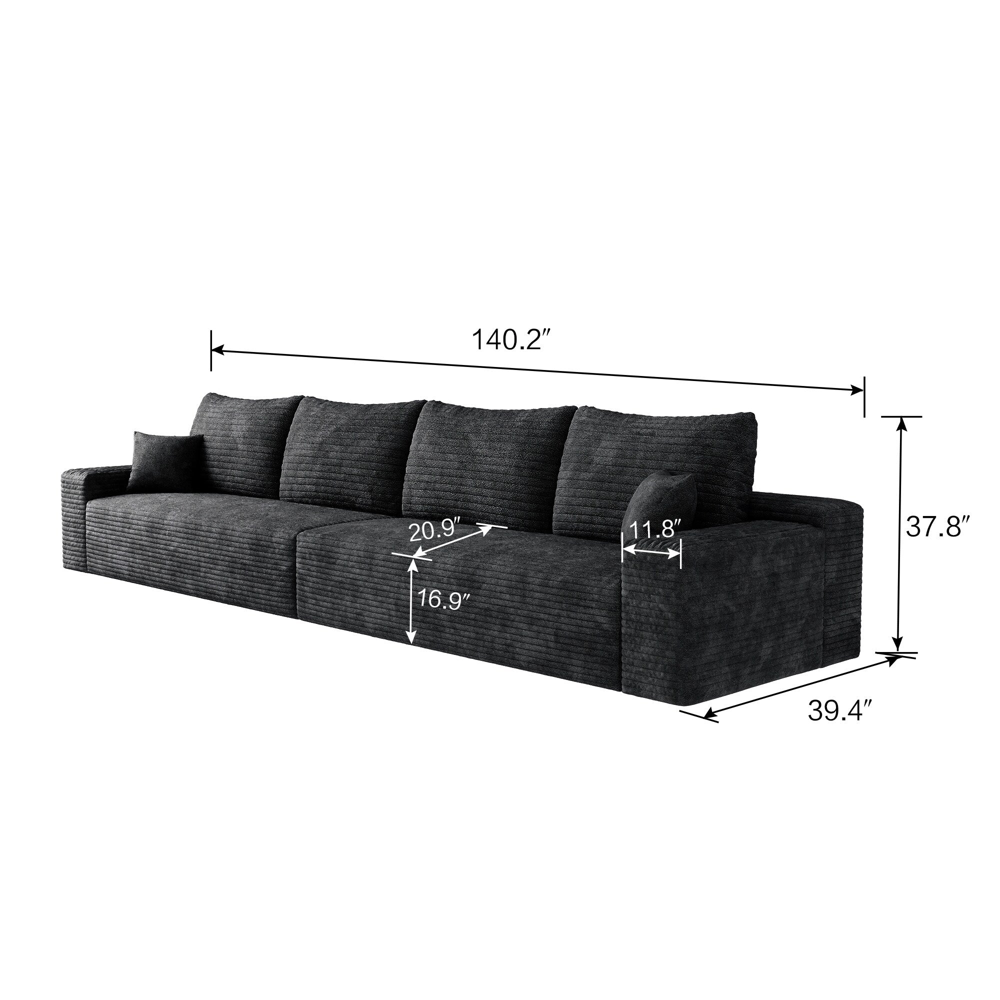 140Foam 5-Seater Sofa - Plush Corduroy Cloud Couch with Recliner and High-Resilience Foam